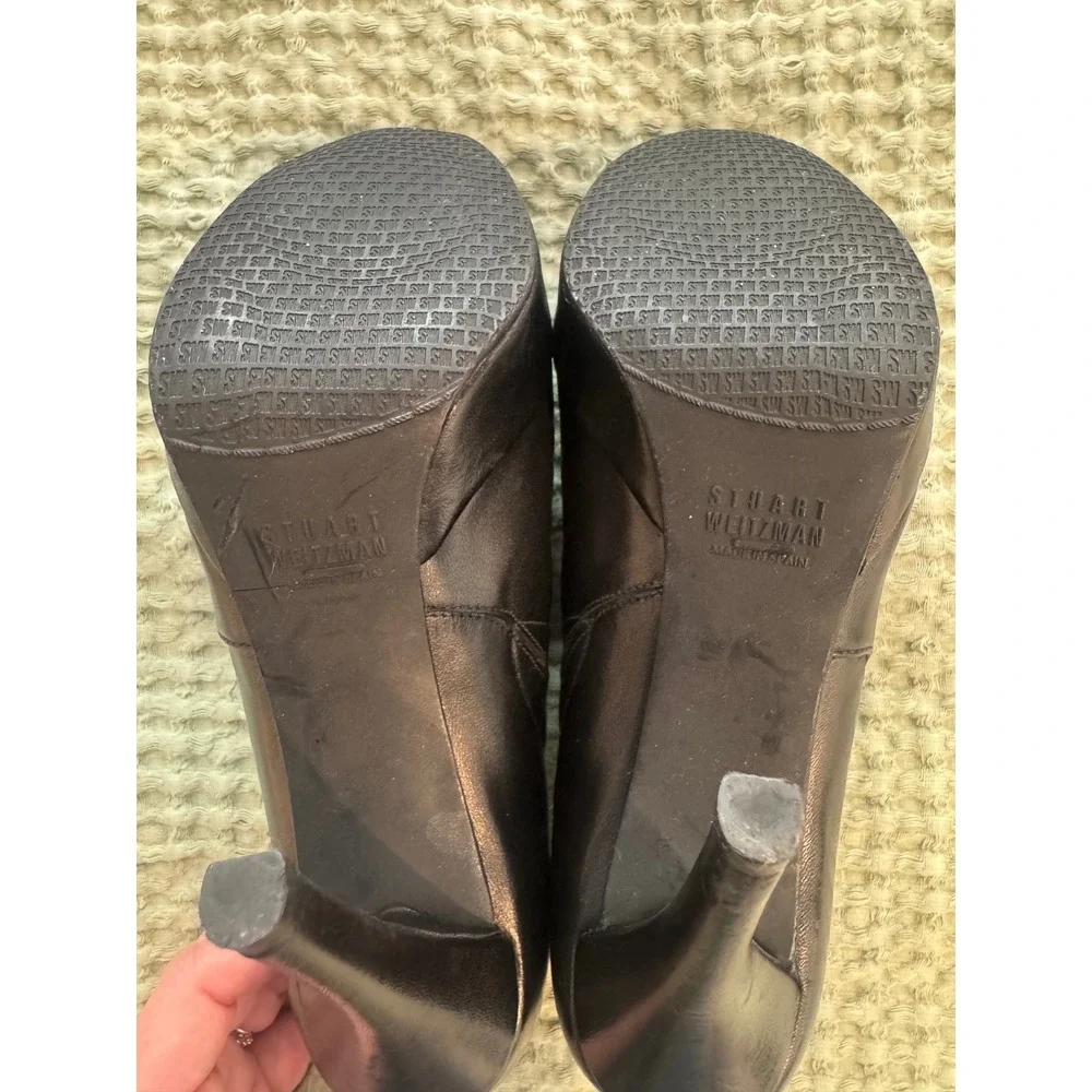 Stuart Weitzman Coverall Black Leather Platform Stiletto BootiesOW88613 7M. NWOT